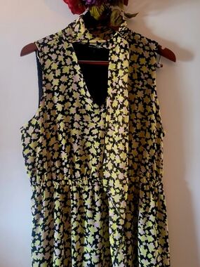 Who What Wear Black Maxi Dress with Yellow and Light Pink Floral Pattern